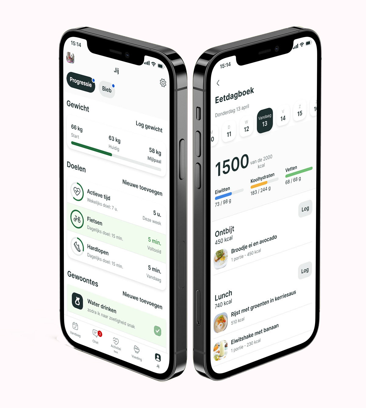Een mockup van de coaching app die de functies laat zien.