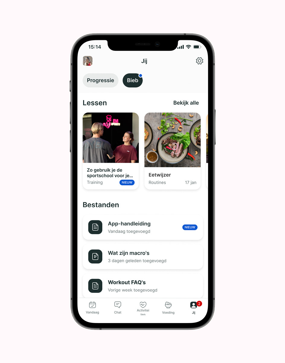 Een mockup van de coaching app die de verschillende functies laat zien.